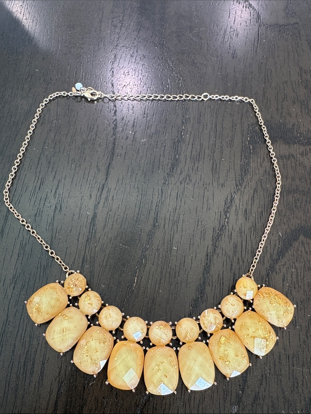 Gold-Tone Bib Necklace with Faceted Resin Drops - Unbranded